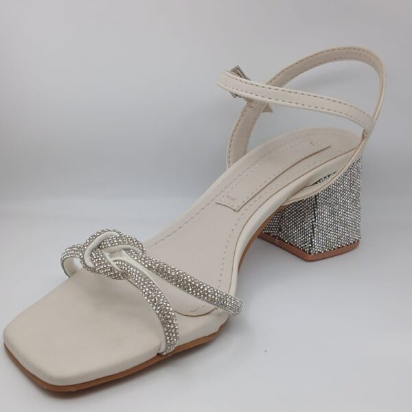 Sandália Feminino Salto bloco Branco Strass - Imagem 2