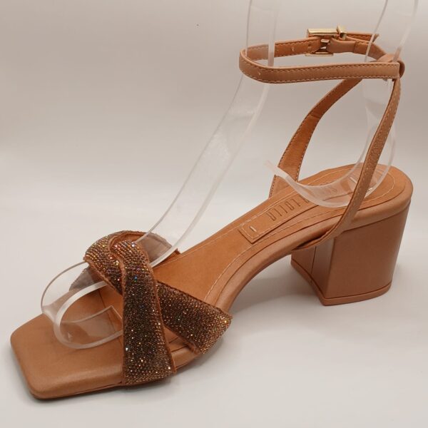 Sandália Strass Napa  Marrom Salto Bloco - Imagem 3