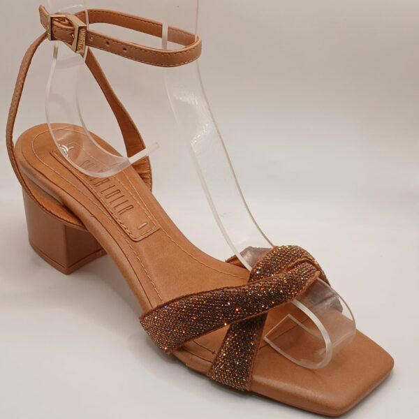Sandália Strass Napa  Marrom Salto Bloco