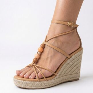 Sandália Anabela Espadrille Bege com Corda