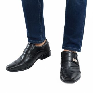Sapato Masculino Calce Fácil Bico Quadrado Preto
