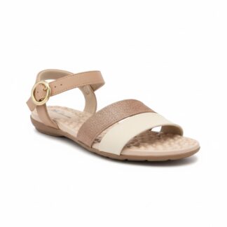 Sandália Rasteira Ultra Conforto Nude com Tira de Brilho e Palmilha Massageadora